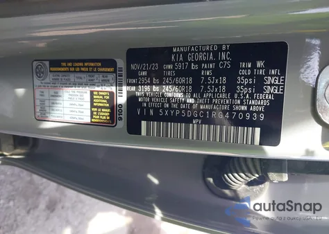 2024 Kia Telluride Sx X-Pro z USA, uszkodzony, nr VIN 5XYP5DGC1RG470939